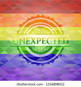 Unexpected emblem on mosaic background with the colors of the LGBT flag