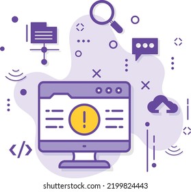 unerwartetes Fehlerzeichen beim Browsen des Konzepts, Ausrufezeichen auf dem Bildschirm, Vektorsymbol-Design des Vektorbildes, Anzeige von Malware-Problemen Stockillustration Cloud-Computing und Internet-Hosting-Dienste Symbol