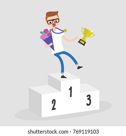 Unexpected failure at the awards ceremony. Rise and fall. Sport. Concept. Flat editable vector illustration, clip art 