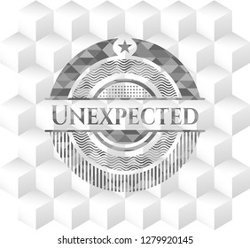 Unexpected grey badge with geometric cube white background