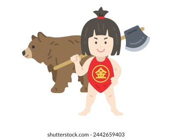 An unexpected illustration of Kintaro and a bear.

The Japanese word "kin" means "Kintaro's initials."