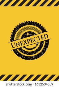 Unexpected inside warning sign, black grunge emblem. Vector Illustration. Detailed.