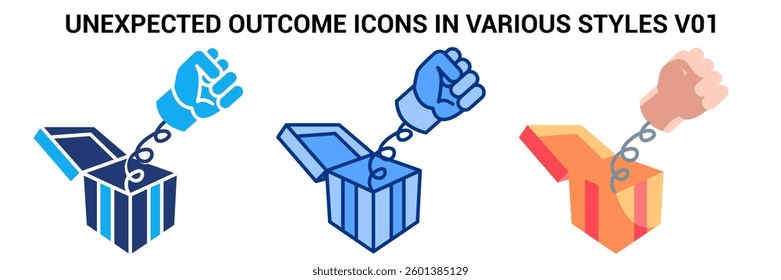 Unexpected Outcome icon represented by gift box containing punch Blue, Flat, Dualtone style.
