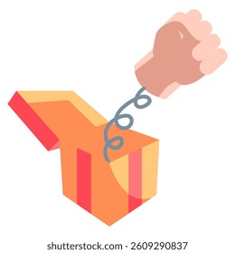 Unexpected Outcome icon represented by gift box containing punch Flat style.
