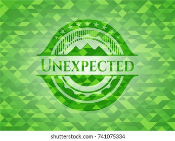 Unexpected realistic green emblem. Mosaic background