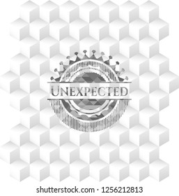 Unexpected realistic grey emblem with cube white background
