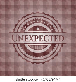 Unexpected red emblem or badge with abstract geometric pattern background. Seamless.