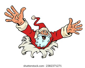 An unexpected surprise for the Christmas holidays. The appearance of profitable offers for customers from the company. Santa Claus suddenly jumps out with a smile on his face.