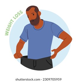 Unexplained Weight Loss Can Be A Symptom Of Diabetes, Caused By The Body's Inability To Properly Utilize Glucose For Energy. Male Character with Oversize Pants. Cartoon People Vector Illustration