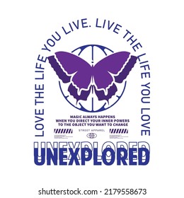 Unexplored butterfly for tshirt graphic