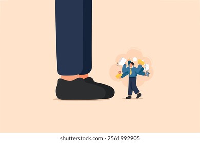 Unfair Competition. Employee vs. Giant Boss. The symbolizes workplace challenges, power imbalances, and the struggle against unfair competition or abuse of authority.