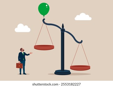 Unfair justice as a scale with help from a balloon. Civil rights. Law and justice. Legal assistance and lawyer services support. Flat vector illustration. 