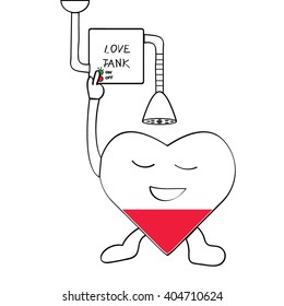 Unfilled big heart is filling itself by turn on the love tank  with doodle drawing style with red color  liquid, you can use in Valentine s Day or other love concept as well