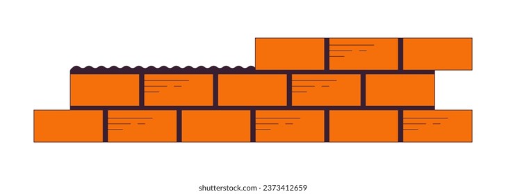 Unfinished bricks wall 2D linear cartoon object. Masonry wall construction isolated line vector item white background. Reconstruction building. New homebuilding site color flat spot illustration