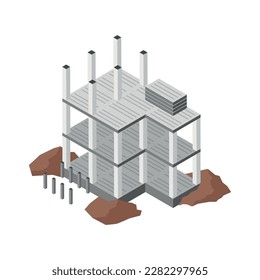 Unfinished building at constriction site isometric icon 3d vector illustration