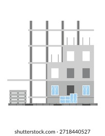 Sitio de construcción de edificio inacabado con estructura gris