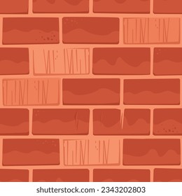 Unfinished Cartoon Brick Wall Seamless Texture, Building Blocks of Red Color, Aged Details. Asset for Game, Design, UI, Textile or Wrapping Paper.