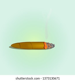 Unfinished cigar on a greenish background. A day without tobacco. Vector illustration