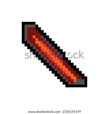 An unfinished glowing orange and red sword blade being forged in 8-bit retro style.