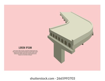 Proyecto de puente de autopista inacabado. Ilustración plana simple en vista en perspectiva.