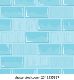 Unfinished Ice Castle Wall Seamless Texture, Building Blocks of Shiny Blue Color, Winter Building. Asset for Design, Game UI, Wrapping Paper or Textile