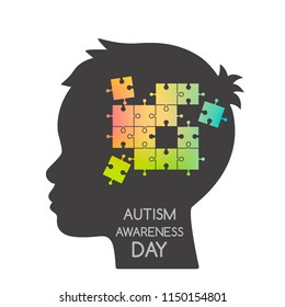 Unfinished puzzles in a child's head. The concept of children suffering from autism or Down Syndrome. flat vector illustration isolated on white background
