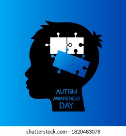 Unfinished puzzles in the human head. The concept of children with autism or Down syndrome. flat vector illustration
