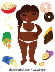 Unfit Girl surrounded by Tempting Snacks