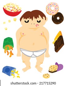 Unfit Guy surrounded by Tempting Snacks