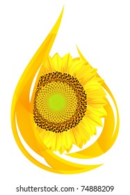 unflower oil. Stylized drop of oil, and sunflower. Vector illustration.