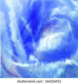 Unfocused and fuzzy clouds-like impressionistic background with abstract geometric shape and dots pattern