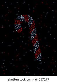 Unfocused lights form a Christmas candy cane