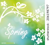 Unfocused spring background with floral ornaments and prismatic effect