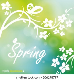 Unfocused spring background with floral ornaments and prismatic effect