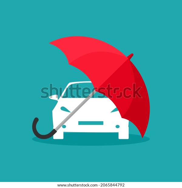 Unfold the umbrella to protect the\
car. Car insurance design concept. vector\
illustration