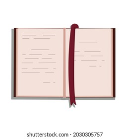 unfolded book with a red tab in the middle