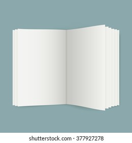 Unfolded book with white sheets for the presentation of articles or advertising