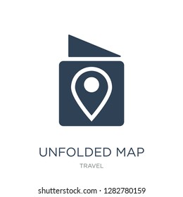 unfolded map with location mark icon vector on white background, unfolded map with location mark trendy filled icons from Travel collection, unfolded map with location mark vector illustration