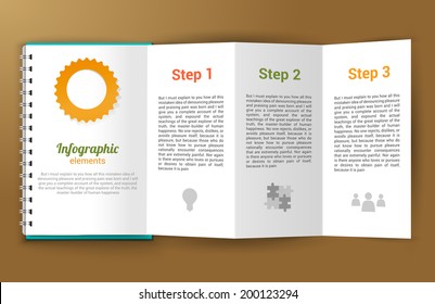 Unfolded paper notepad with infographic steps elements vector illustration