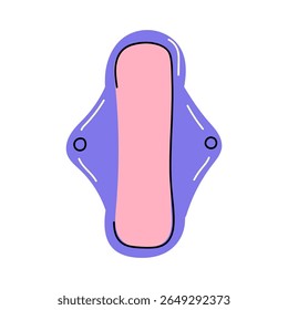 Almofada sanitária desdobrada, isolada. Ilustração limpa e mínima, perfeita para higiene feminina, menstruação, cuidados de saúde e apresentações de produtos de época.