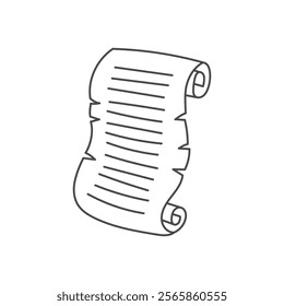 Unfolded Scroll with text and torn edges Icon. Old paper parchment. Ancient document education information message symbol. Outline vector illustration