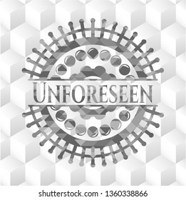 Unforeseen grey emblem. Retro with geometric cube white background
