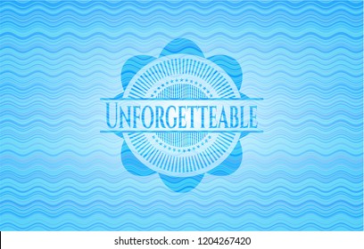 Unforgettable sky blue water wave badge.