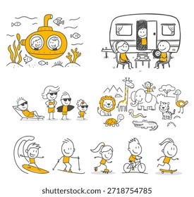 Unforgettable vacation memories shared by loved ones coming together with different transportation vehicles and fun activities.