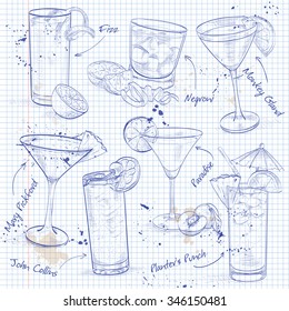 The Unforgettables Cocktail Set on a notebook page, excellent vector illustration, EPS 10
