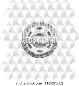 Unforgetteable grey emblem. Vintage with geometric cube white background