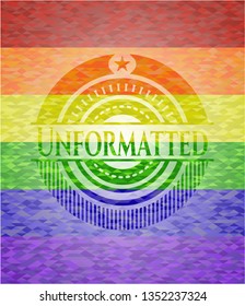 Unformatted emblem on mosaic background with the colors of the LGBT flag