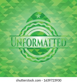 Unformatted green emblem with triangle mosaic background. Vector Illustration. Detailed.