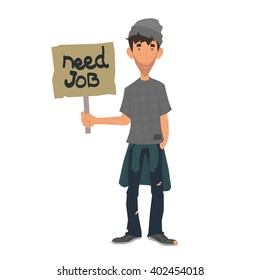  the unfortunate homeless looking for work.  vector illustration.