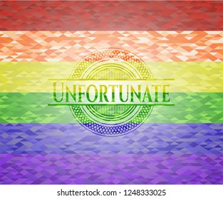 Unfortunate on mosaic background with the colors of the LGBT flag